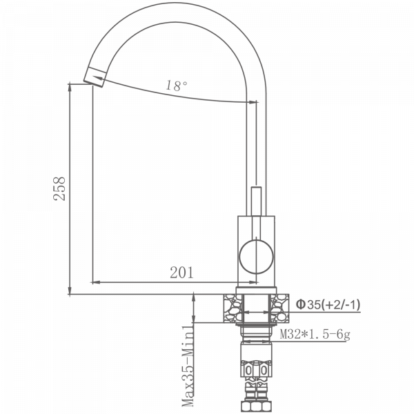 Смеситель для кухни Haiba HB 71304-3, сталь