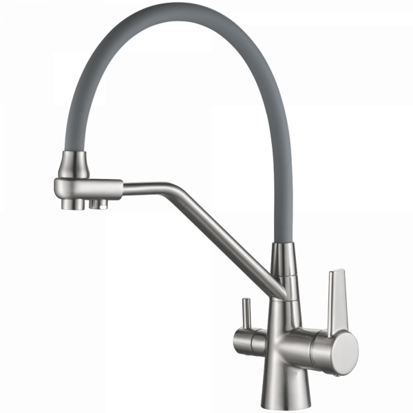 Смеситель для кухни с подключением фильтра, гибкий излив, нержавеющая сталь, серый/сталь HB 76855-5