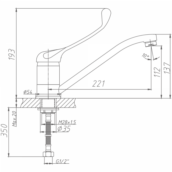 Смеситель для кухни с хирургической ручкой Haiba HB 4954, хром