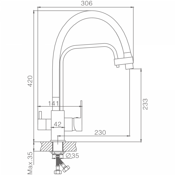 Смеситель для кухни с подключением фильтра, гибкий излив, латунь, черный HB 76615-7