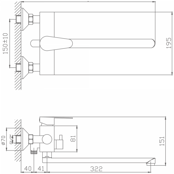 Смеситель для ванны Haiba HB 22802, сталь