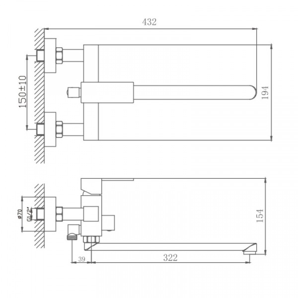 Смеситель для ванны Haiba HB 22803, сталь