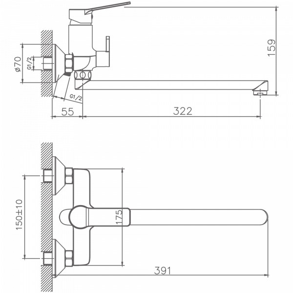 Смеситель для ванны Haiba HB 22559, хром