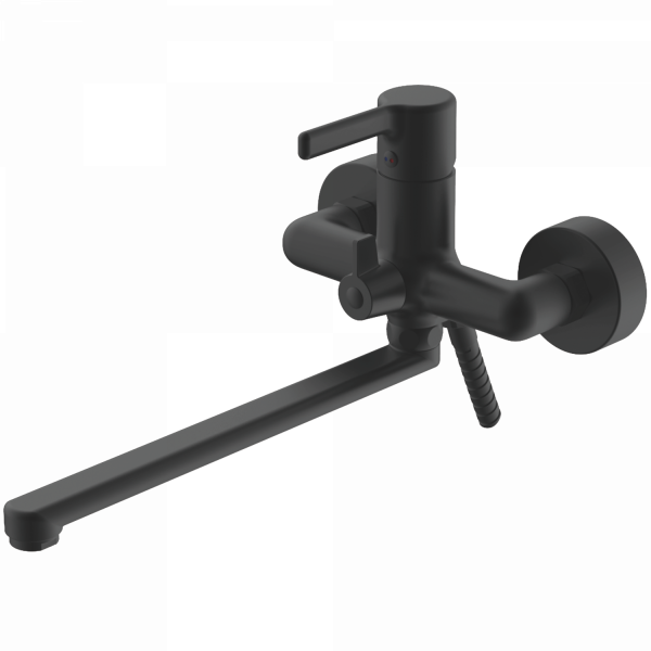 Смеситель для ванны, длинный излив, латунь, черный
Комплектация: лейка, шланг 1,5м, держатель для лейки HB 22814-7