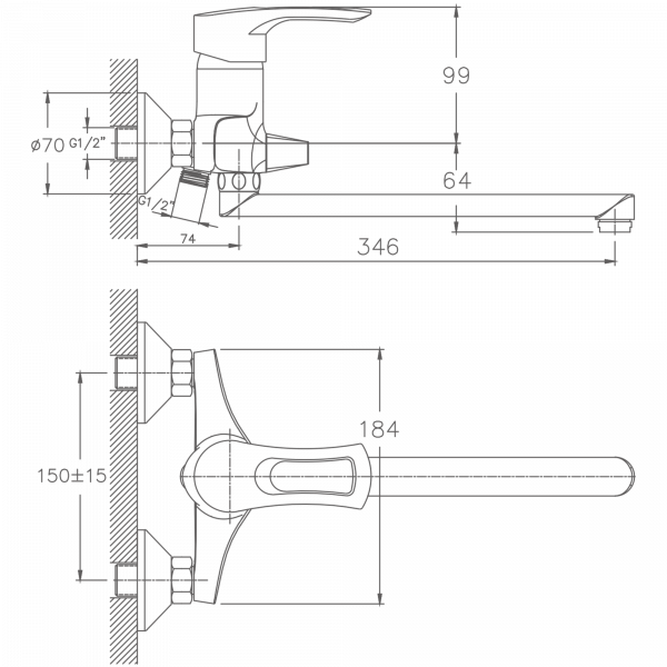 Смеситель для ванны Haiba HB 2266, хром