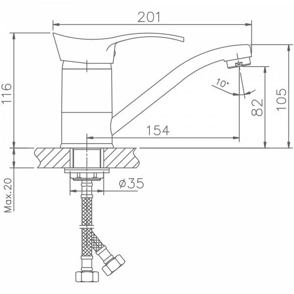 Смеситель для кухни Haiba HB 4501-2, хром