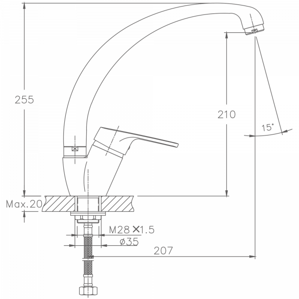 Смеситель для кухни Haiba HB 4116-2, хром