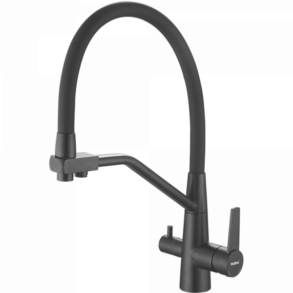 Смеситель для кухни с подключением фильтра, гибкий излив, нержавеющая сталь, черный HB 76822-7