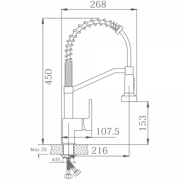 Смеситель для кухни, гибкий излив, латунь, черный HB 73826-7
