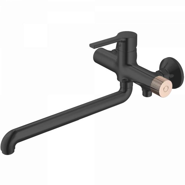 Смеситель для ванны, длинный излив, латунь, черный 
Комплектация: лейка, шланг 1,5м, держатель для лейки HB 22652-7