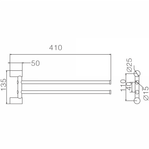 Держатель для полотенец, двойной, поворотный 400 мм, черный HB 8412-7