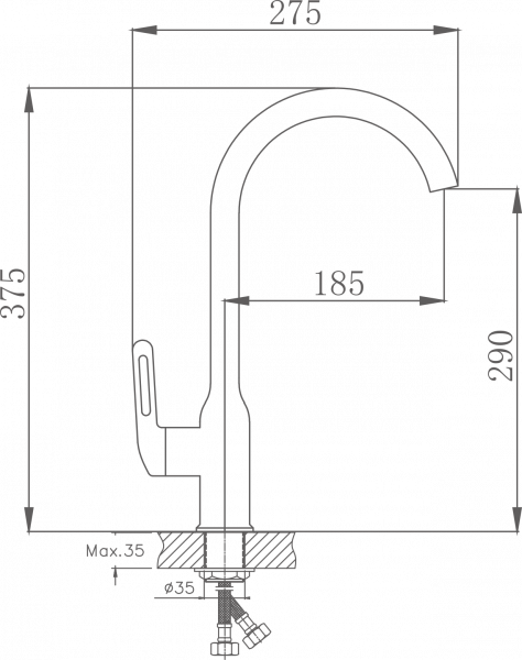 Смеситель для кухни, нержавеющая сталь, хром HB 40830