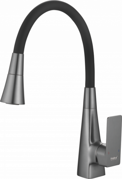 Смеситель для кухни, гибкий излив, латунь, оружейная сталь HB 73823-3