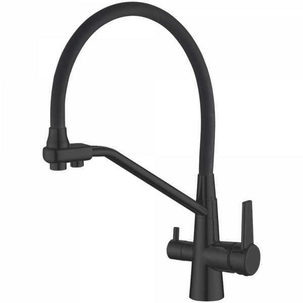 Смеситель для кухни с подключением фильтра, гибкий излив, латунь, черный HB 76855-7