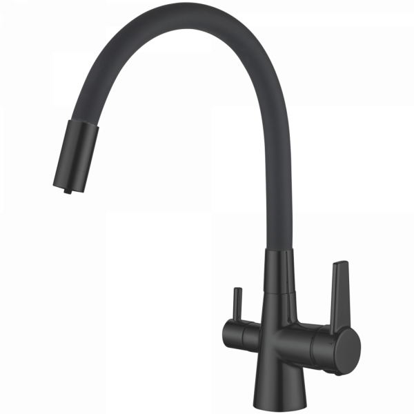 Смеситель для кухни с подключением фильтра, гибкий излив, латунь, черный HB 76859-7